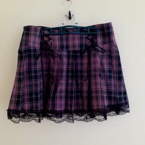 Contrast Lace Plaid Lace Up Skirt